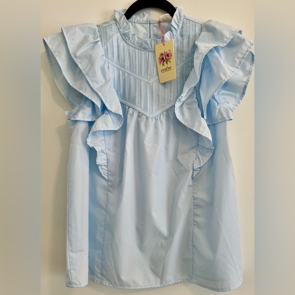 entro Tops - Entro Sky Blue Ruffle Blouse